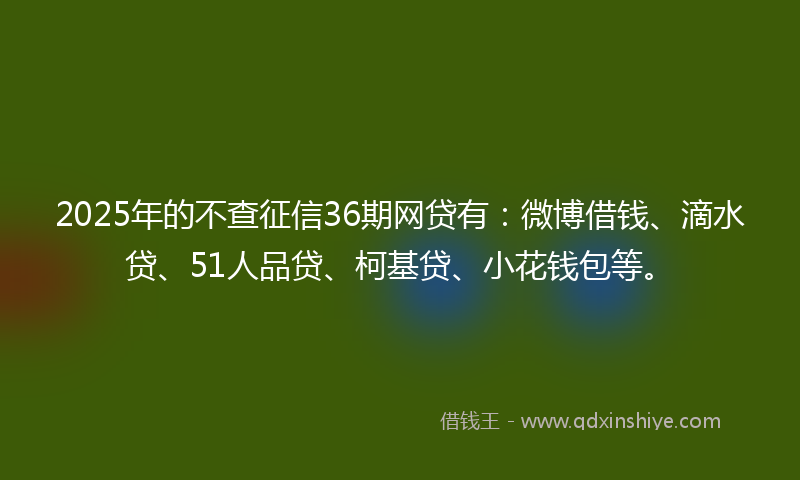 2025年的不查征信36期网贷有：微博借钱、滴水贷、51人品贷、柯基贷、小花钱包等。
