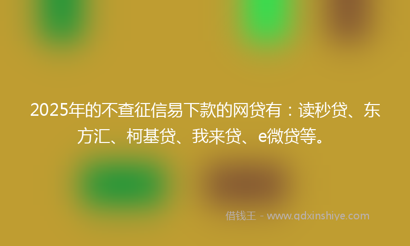 2025年的不查征信易下款的网贷有：读秒贷、东方汇、柯基贷、我来贷、e微贷等。