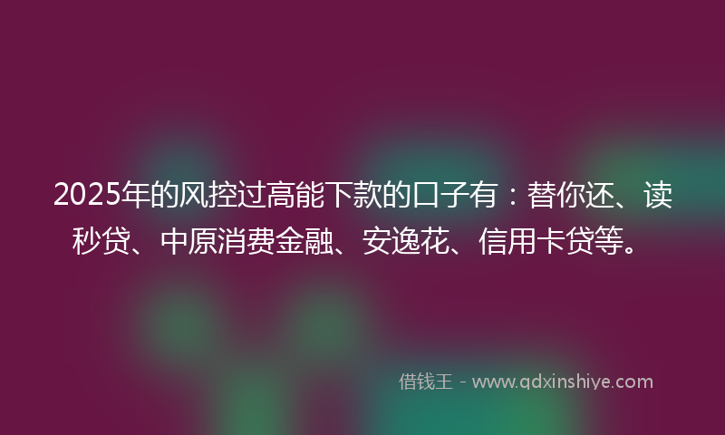 2025年的风控过高能下款的口子有：替你还、读秒贷、中原消费金融、安逸花、信用卡贷等。
