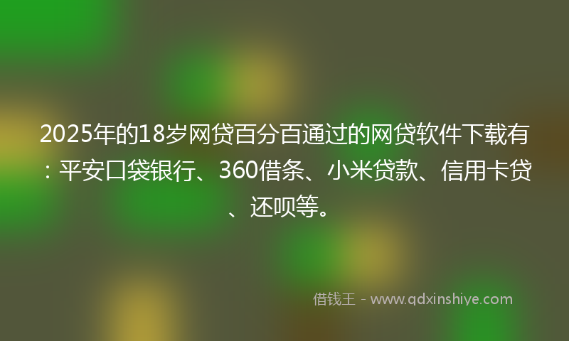 2025年的18岁网贷百分百通过的网贷软件下载有：平安口袋银行、360借条、小米贷款、信用卡贷、还呗等。