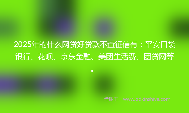 2025年的什么网贷好贷款不查征信有：平安口袋银行、花呗、京东金融、美团生活费、团贷网等。
