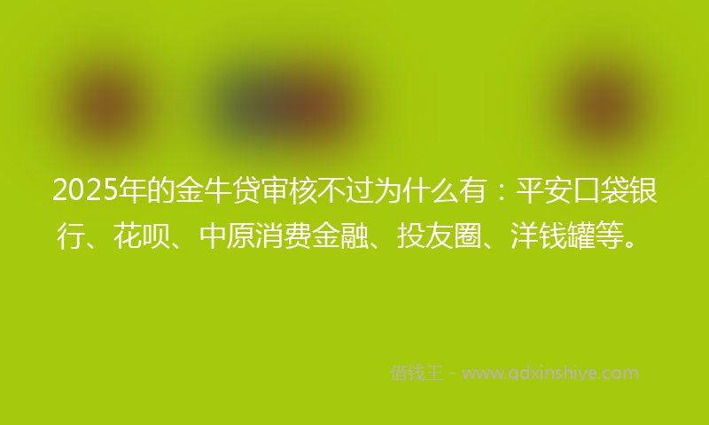 2025年的金牛贷审核不过为什么有：平安口袋银行、花呗、中原消费金融、投友圈、洋钱罐等。