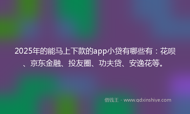 2025年的能马上下款的app小贷有哪些有：花呗、京东金融、投友圈、功夫贷、安逸花等。
