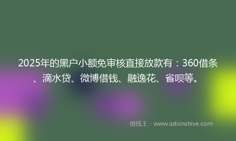 2025年的黑户小额免审核直接放款有：360借条、滴水贷、微博借钱、融逸花、省呗等。