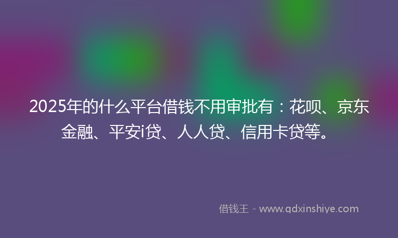 2025年的什么平台借钱不用审批有：花呗、京东金融、平安i贷、人人贷、信用卡贷等。
