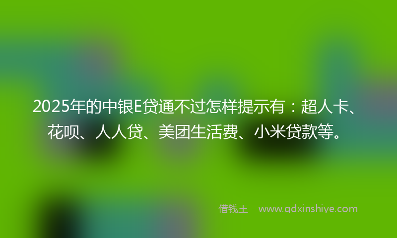 2025年的中银E贷通不过怎样提示有：超人卡、花呗、人人贷、美团生活费、小米贷款等。