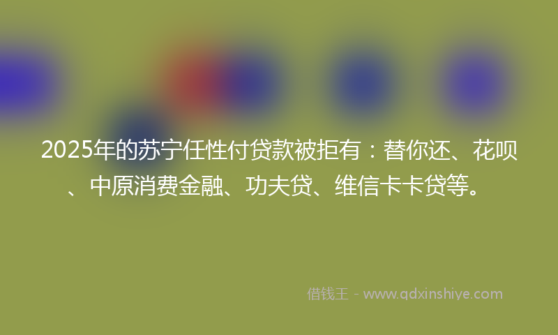 2025年的苏宁任性付贷款被拒有：替你还、花呗、中原消费金融、功夫贷、维信卡卡贷等。