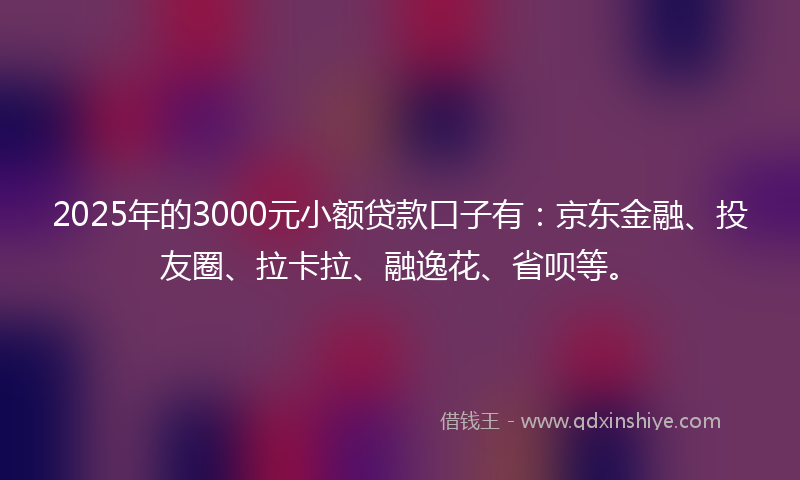 2025年的3000元小额贷款口子有：京东金融、投友圈、拉卡拉、融逸花、省呗等。