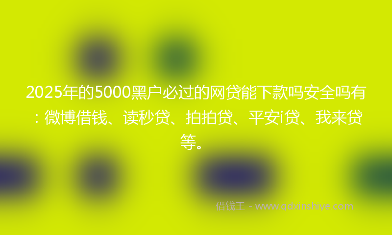 2025年的5000黑户必过的网贷能下款吗安全吗有：微博借钱、读秒贷、拍拍贷、平安i贷、我来贷等。