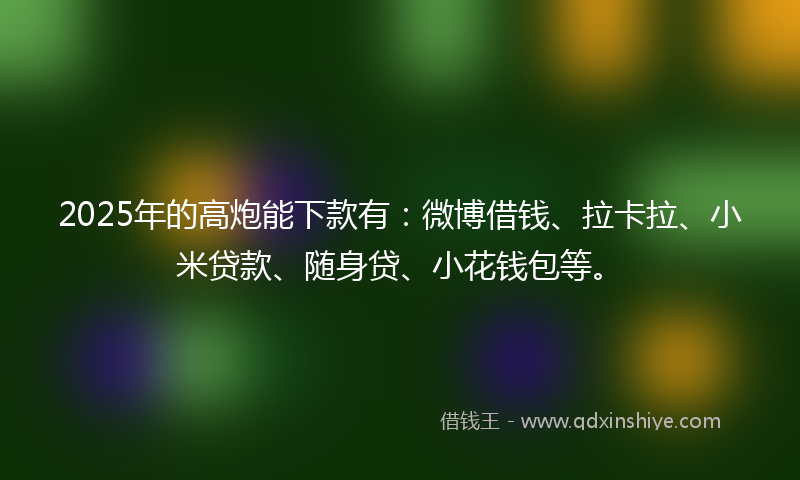 2025年的高炮能下款有:微博借钱、拉卡拉、小米贷款、随身贷、小花钱包等。