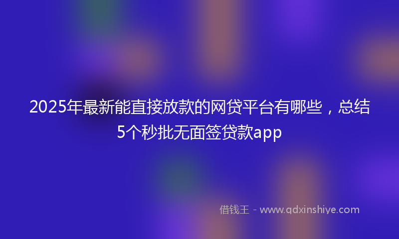 2025年最新能直接放款的网贷平台有哪些，总结5个秒批无面签贷款app