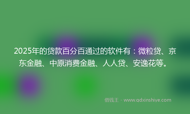 2025年的贷款百分百通过的软件有：微粒贷、京东金融、中原消费金融、人人贷、安逸花等。