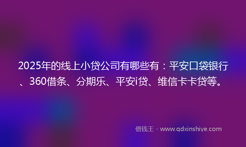 2025年的线上小贷公司有哪些有：平安口袋银行、360借条、分期乐、平安i贷、维信卡卡贷等。