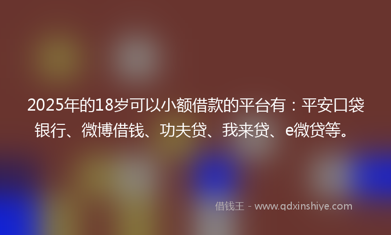 2025年的18岁可以小额借款的平台有：平安口袋银行、微博借钱、功夫贷、我来贷、e微贷等。