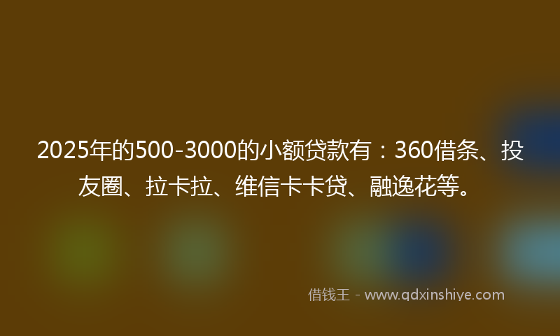2025年的500-3000的小额贷款有：360借条、投友圈、拉卡拉、维信卡卡贷、融逸花等。