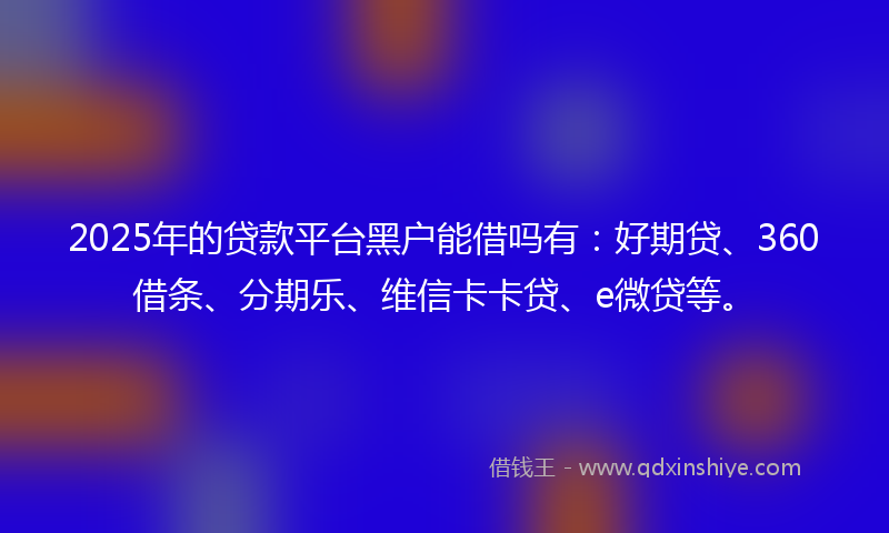 2025年的贷款平台黑户能借吗有：好期贷、360借条、分期乐、维信卡卡贷、e微贷等。