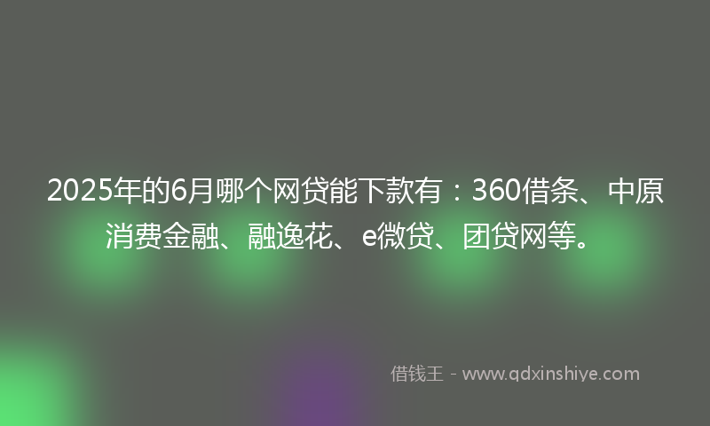 2025年的6月哪个网贷能下款有：360借条、中原消费金融、融逸花、e微贷、团贷网等。