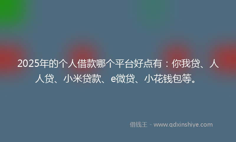2025年的个人借款哪个平台好点有：你我贷、人人贷、小米贷款、e微贷、小花钱包等。