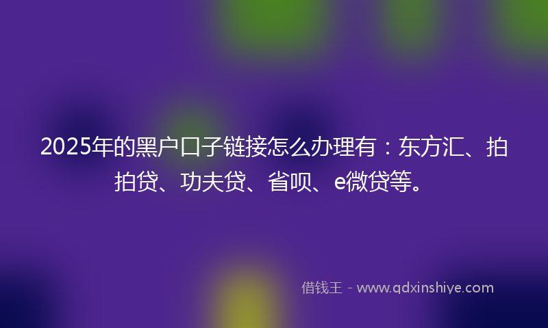 2025年的黑户口子链接怎么办理有：东方汇、拍拍贷、功夫贷、省呗、e微贷等。