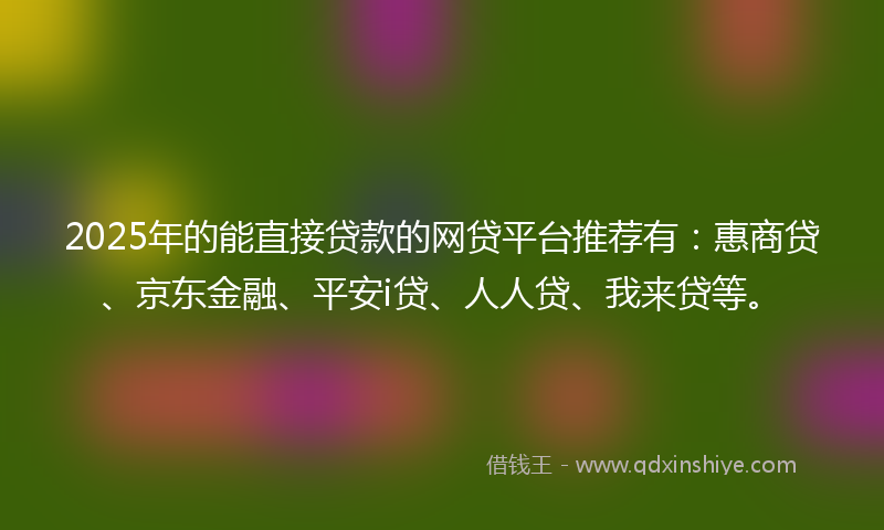 2025年的能直接贷款的网贷平台推荐有：惠商贷、京东金融、平安i贷、人人贷、我来贷等。