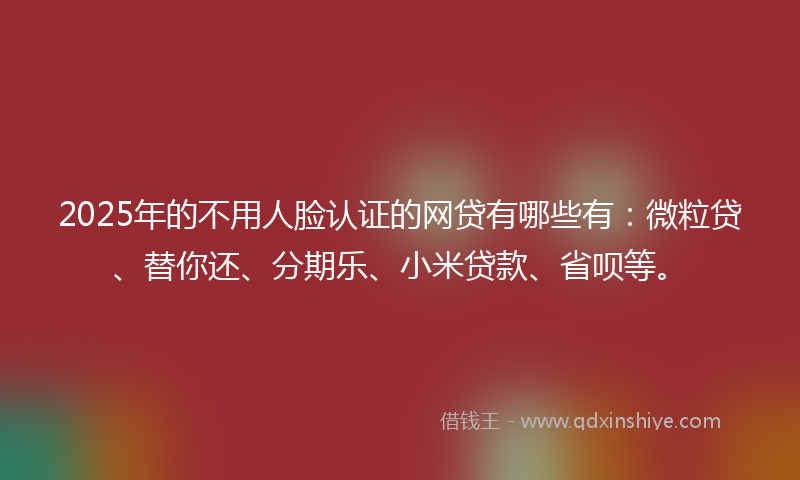 2025年的不用人脸认证的网贷有哪些有：微粒贷、替你还、分期乐、小米贷款、省呗等。