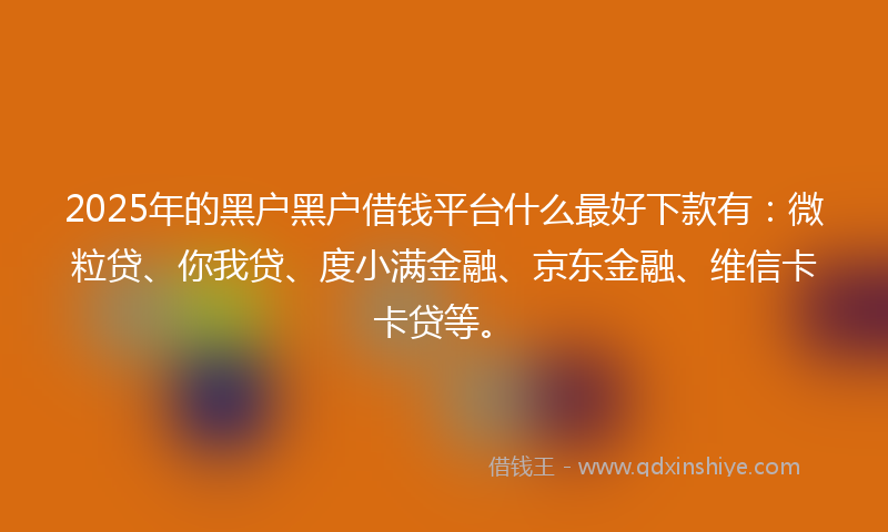 2025年的黑户黑户借钱平台什么最好下款有：微粒贷、你我贷、度小满金融、京东金融、维信卡卡贷等。