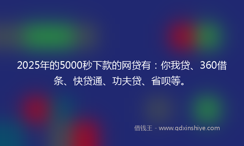 2025年的5000秒下款的网贷有：你我贷、360借条、快贷通、功夫贷、省呗等。