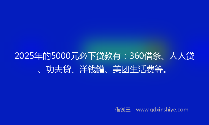 2025年的5000元必下贷款有：360借条、人人贷、功夫贷、洋钱罐、美团生活费等。