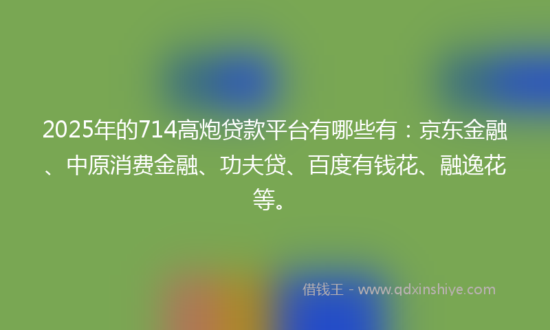 2025年的714高炮贷款平台有哪些有：京东金融、中原消费金融、功夫贷、百度有钱花、融逸花等。