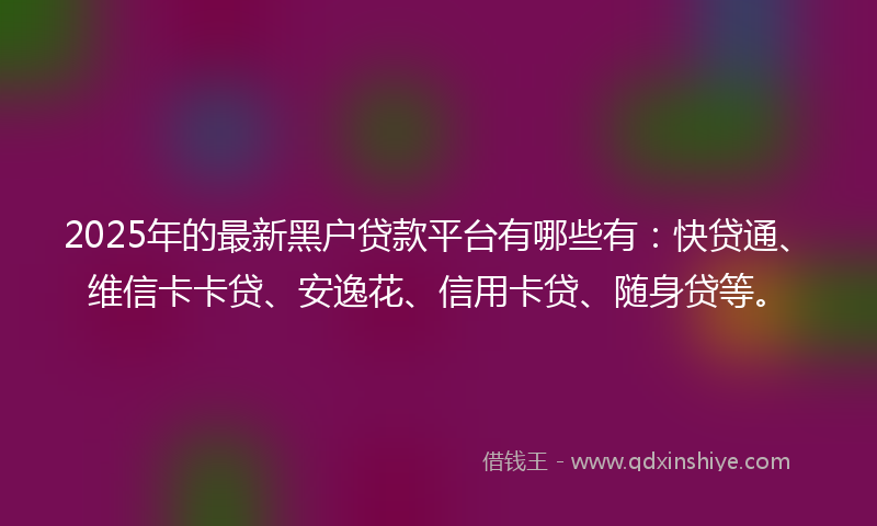2025年的最新黑户贷款平台有哪些有：快贷通、维信卡卡贷、安逸花、信用卡贷、随身贷等。