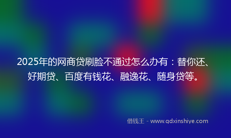 2025年的网商贷刷脸不通过怎么办有：替你还、好期贷、百度有钱花、融逸花、随身贷等。
