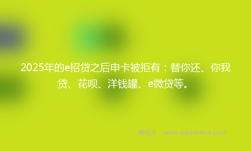2025年的e招贷之后申卡被拒有：替你还、你我贷、花呗、洋钱罐、e微贷等。