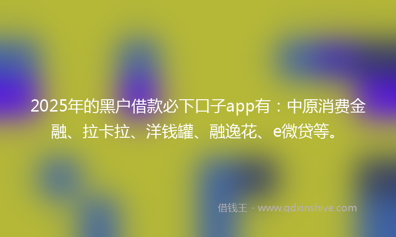 2025年的黑户借款必下口子app有：中原消费金融、拉卡拉、洋钱罐、融逸花、e微贷等。