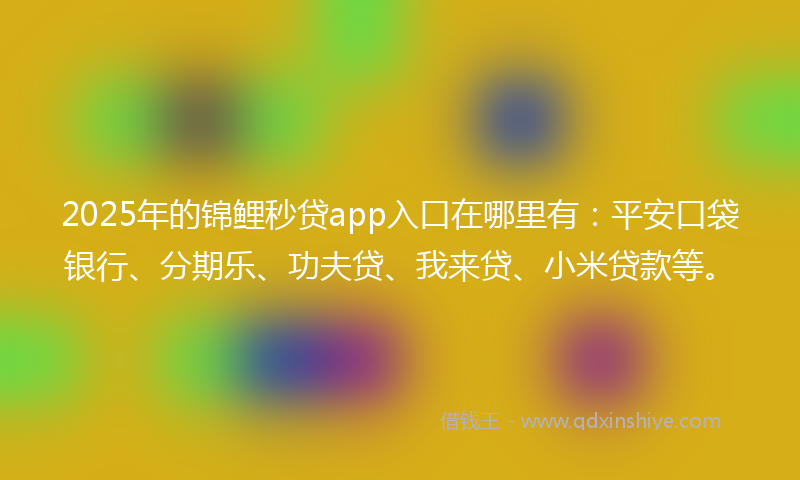 2025年的锦鲤秒贷app入口在哪里有：平安口袋银行、分期乐、功夫贷、我来贷、小米贷款等。