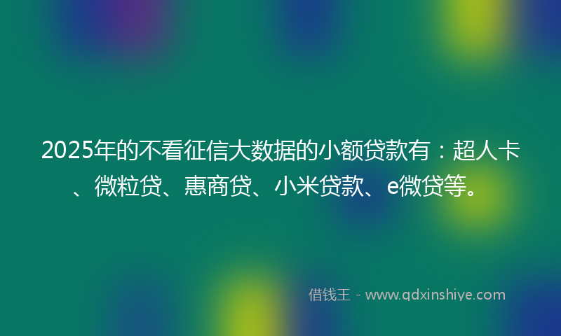 2025年的不看征信大数据的小额贷款有：超人卡、微粒贷、惠商贷、小米贷款、e微贷等。