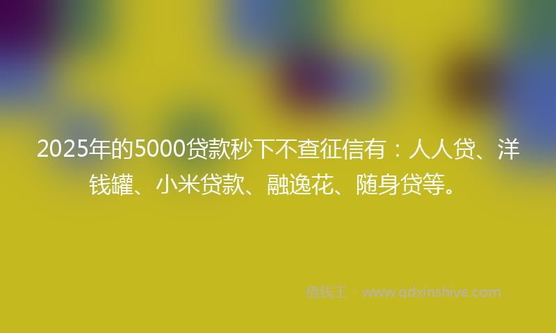 2025年的5000贷款秒下不查征信有：人人贷、洋钱罐、小米贷款、融逸花、随身贷等。