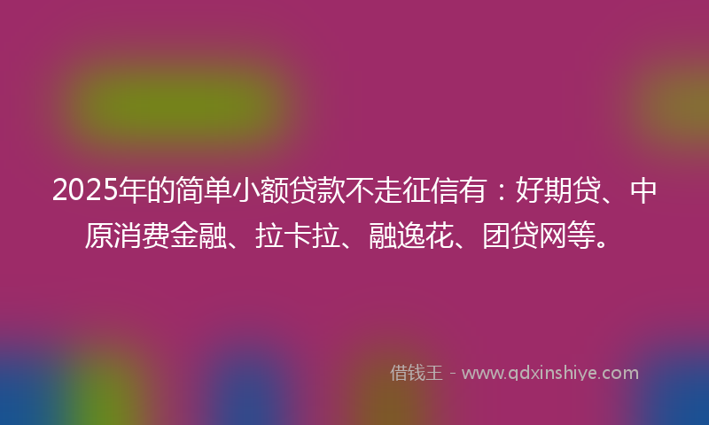 2025年的简单小额贷款不走征信有：好期贷、中原消费金融、拉卡拉、融逸花、团贷网等。