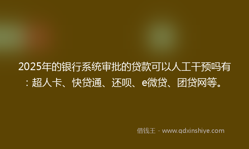 2025年的银行系统审批的贷款可以人工干预吗有：超人卡、快贷通、还呗、e微贷、团贷网等。