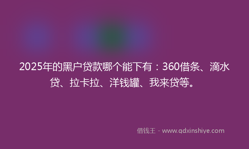 2025年的黑户贷款哪个能下有：360借条、滴水贷、拉卡拉、洋钱罐、我来贷等。