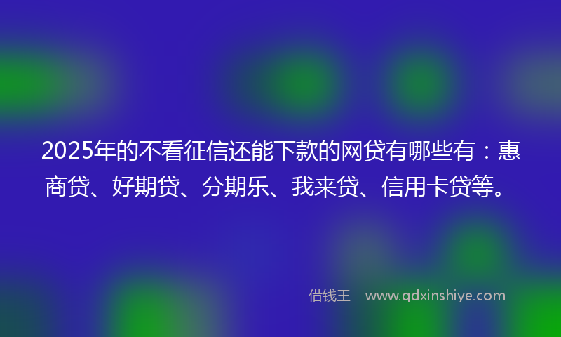 2025年的不看征信还能下款的网贷有哪些有：惠商贷、好期贷、分期乐、我来贷、信用卡贷等。