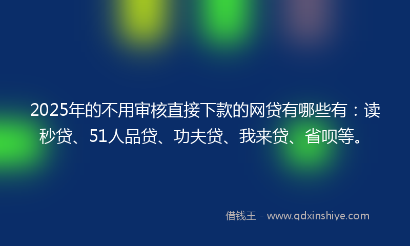 2025年的不用审核直接下款的网贷有哪些有：读秒贷、51人品贷、功夫贷、我来贷、省呗等。