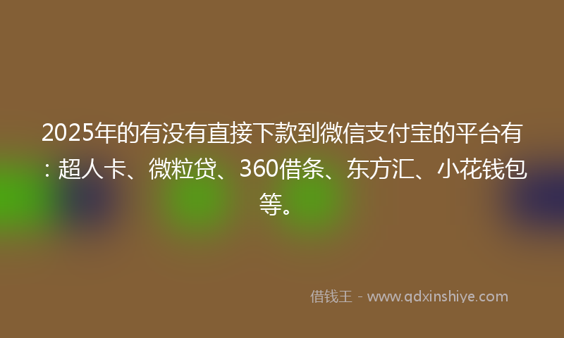 2025年的有没有直接下款到微信支付宝的平台有：超人卡、微粒贷、360借条、东方汇、小花钱包等。