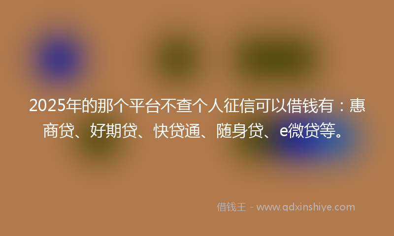 2025年的那个平台不查个人征信可以借钱有：惠商贷、好期贷、快贷通、随身贷、e微贷等。