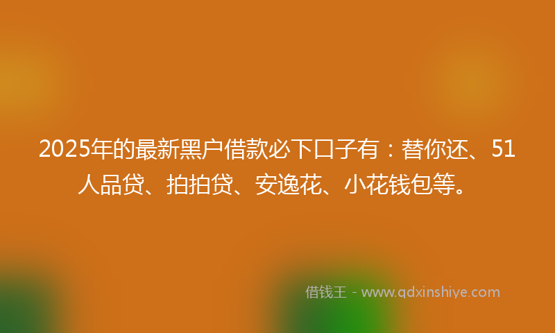 2025年的最新黑户借款必下口子有：替你还、51人品贷、拍拍贷、安逸花、小花钱包等。
