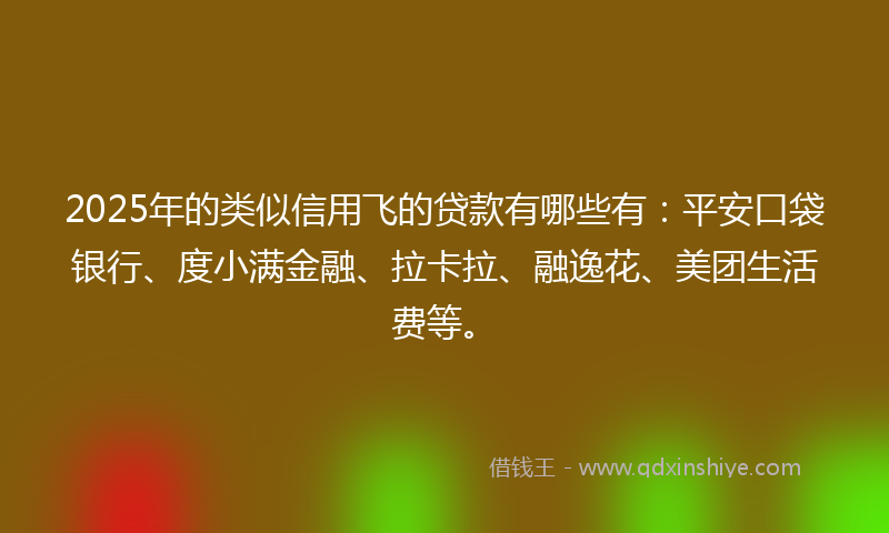 2025年的类似信用飞的贷款有哪些有：平安口袋银行、度小满金融、拉卡拉、融逸花、美团生活费等。