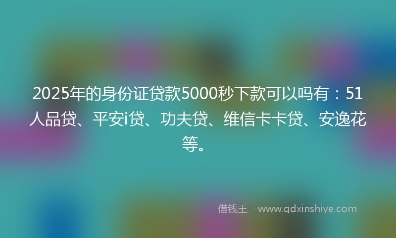 2025年的身份证贷款5000秒下款可以吗有：51人品贷、平安i贷、功夫贷、维信卡卡贷、安逸花等。