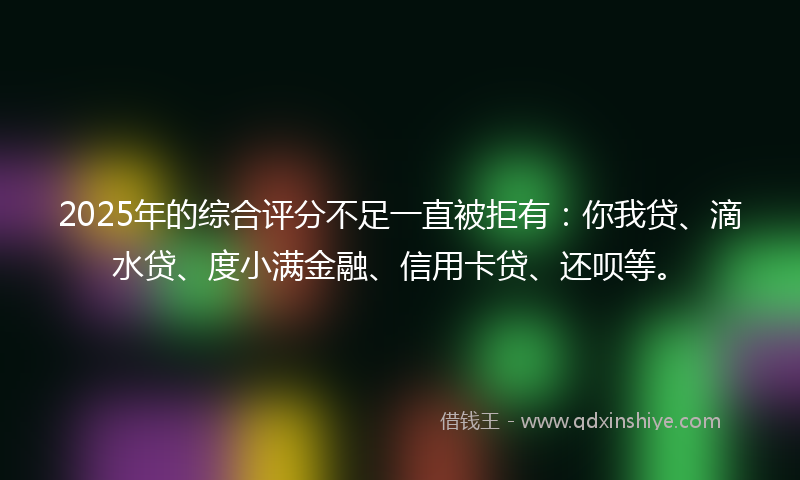 2025年的综合评分不足一直被拒有：你我贷、滴水贷、度小满金融、信用卡贷、还呗等。