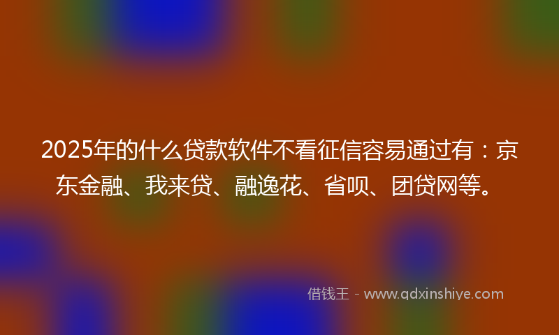 2025年的什么贷款软件不看征信容易通过有：京东金融、我来贷、融逸花、省呗、团贷网等。