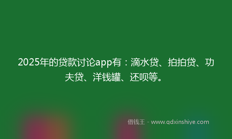 2025年的贷款讨论app有：滴水贷、拍拍贷、功夫贷、洋钱罐、还呗等。