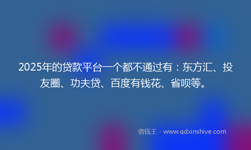 2025年的贷款平台一个都不通过有：东方汇、投友圈、功夫贷、百度有钱花、省呗等。